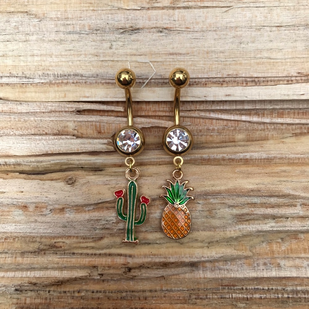 Gold Catus & Pineapple‎ Belly Button Rings